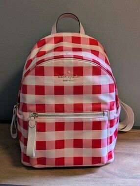 kate Spade Chelsea Red Pink Cream Gingham Nylon Mini Backpack Valentine's Day